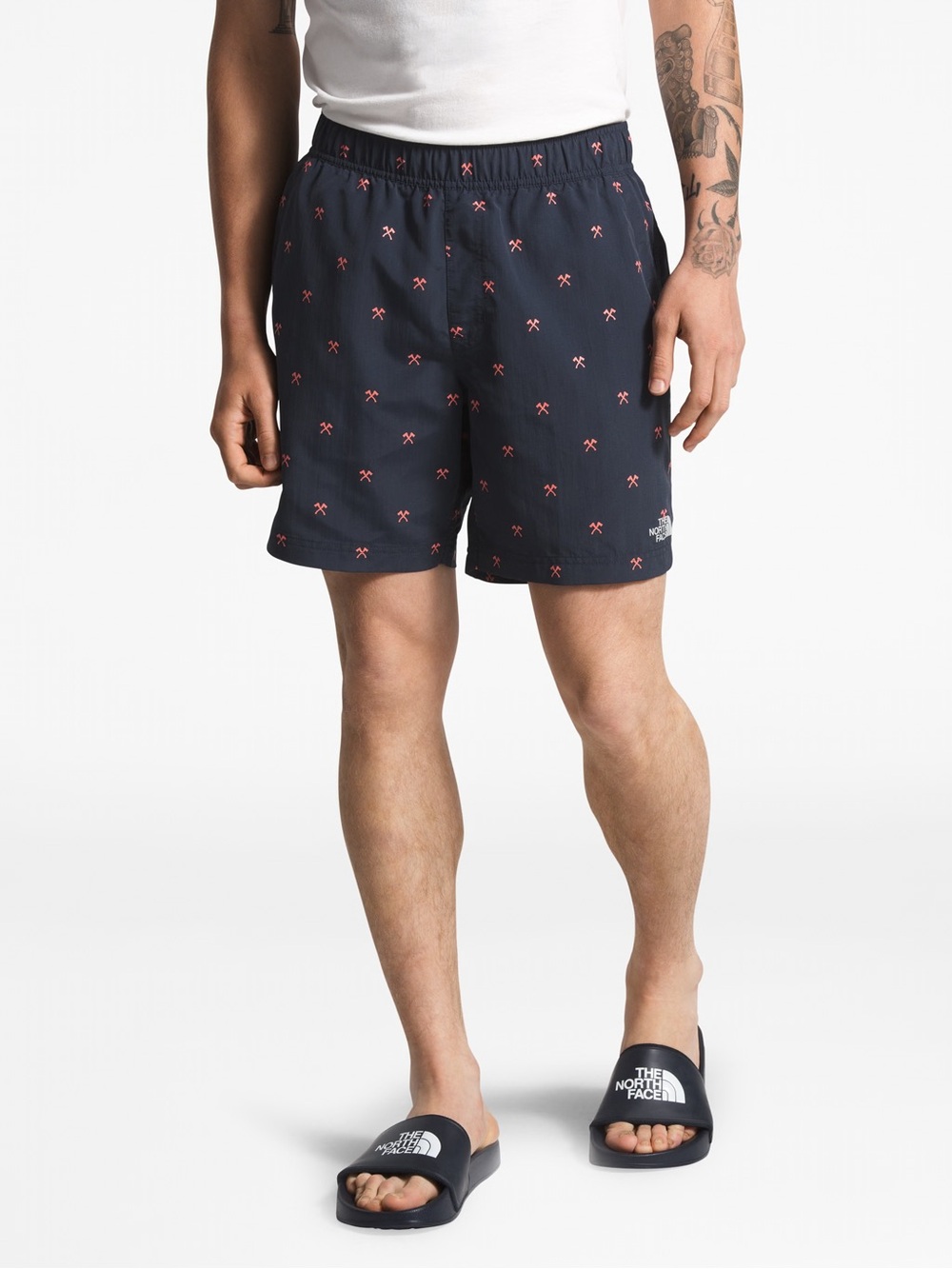 The North Face Navy Swim Trunks with Red Axe print - size Large